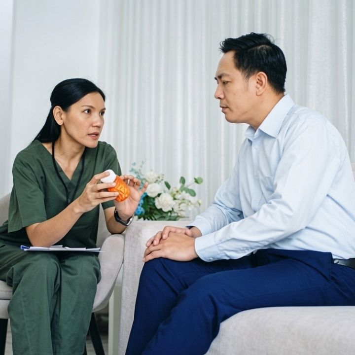 Healthcare provider explaining medication options to patient.
